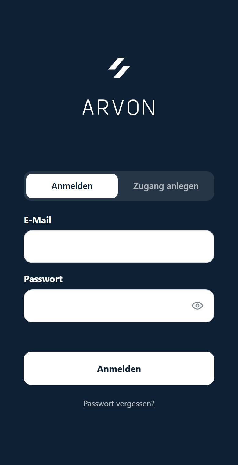 Anmeldemaske mit den Umschaltern Anmelden und Zugang anlegen