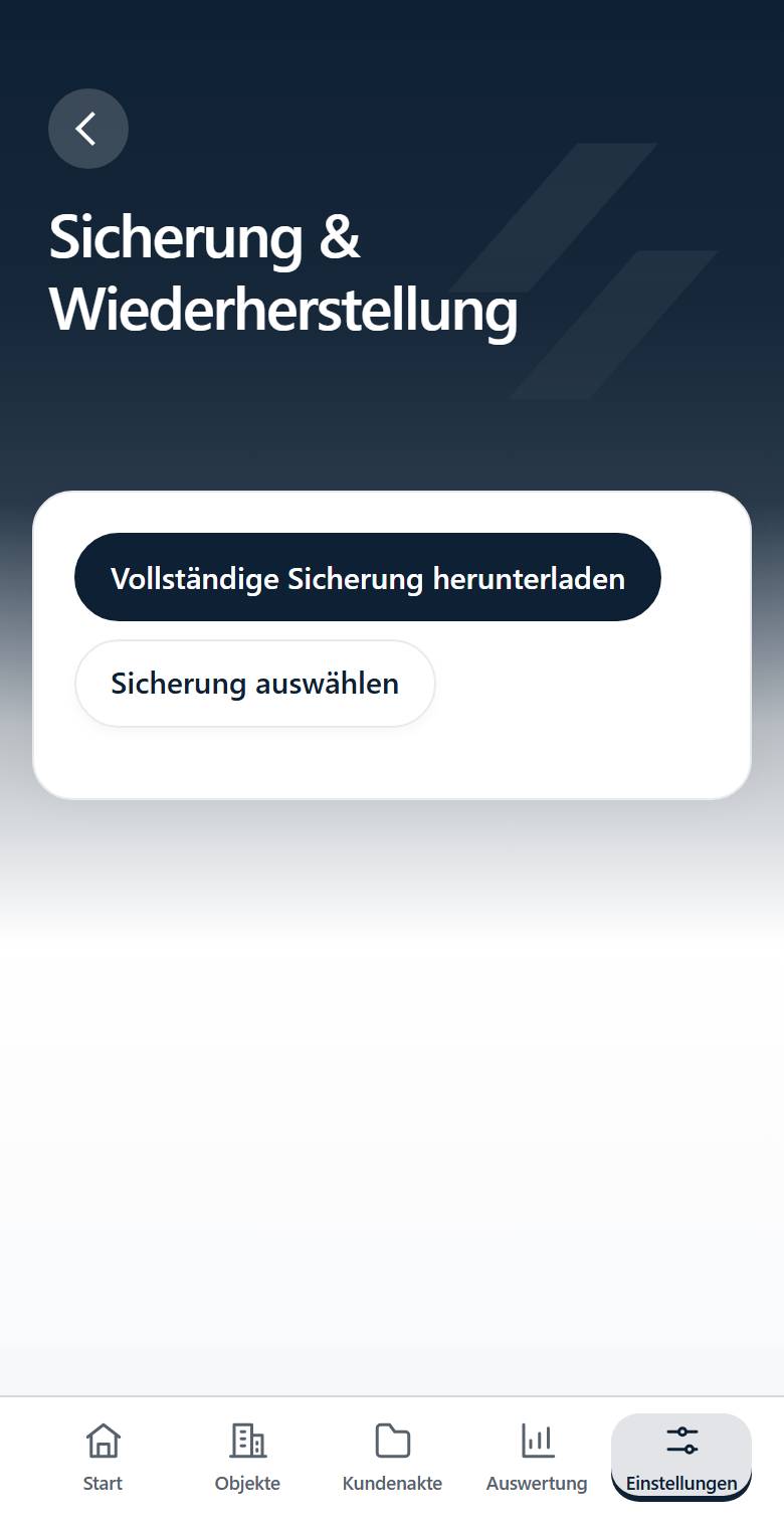 Seite Sicherung und Wiederherstellung mit zwei Knöpfen